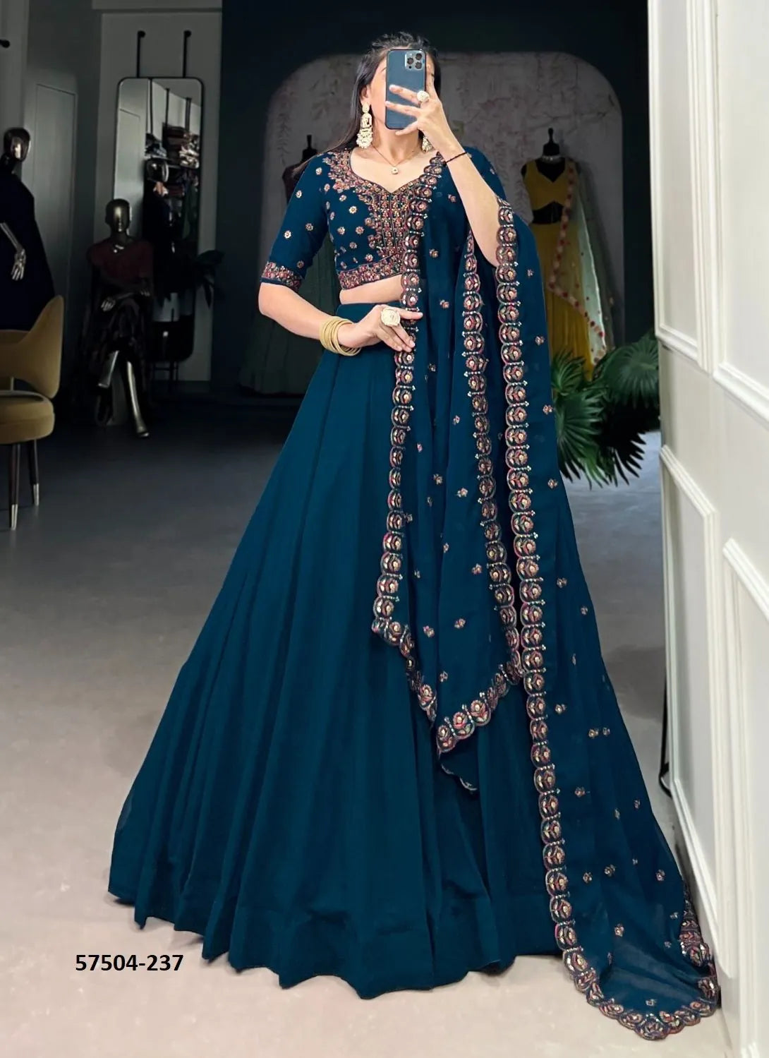 Navy Blue Georgette Sequins-Work Party-Wear Traditional Lehenga Choli