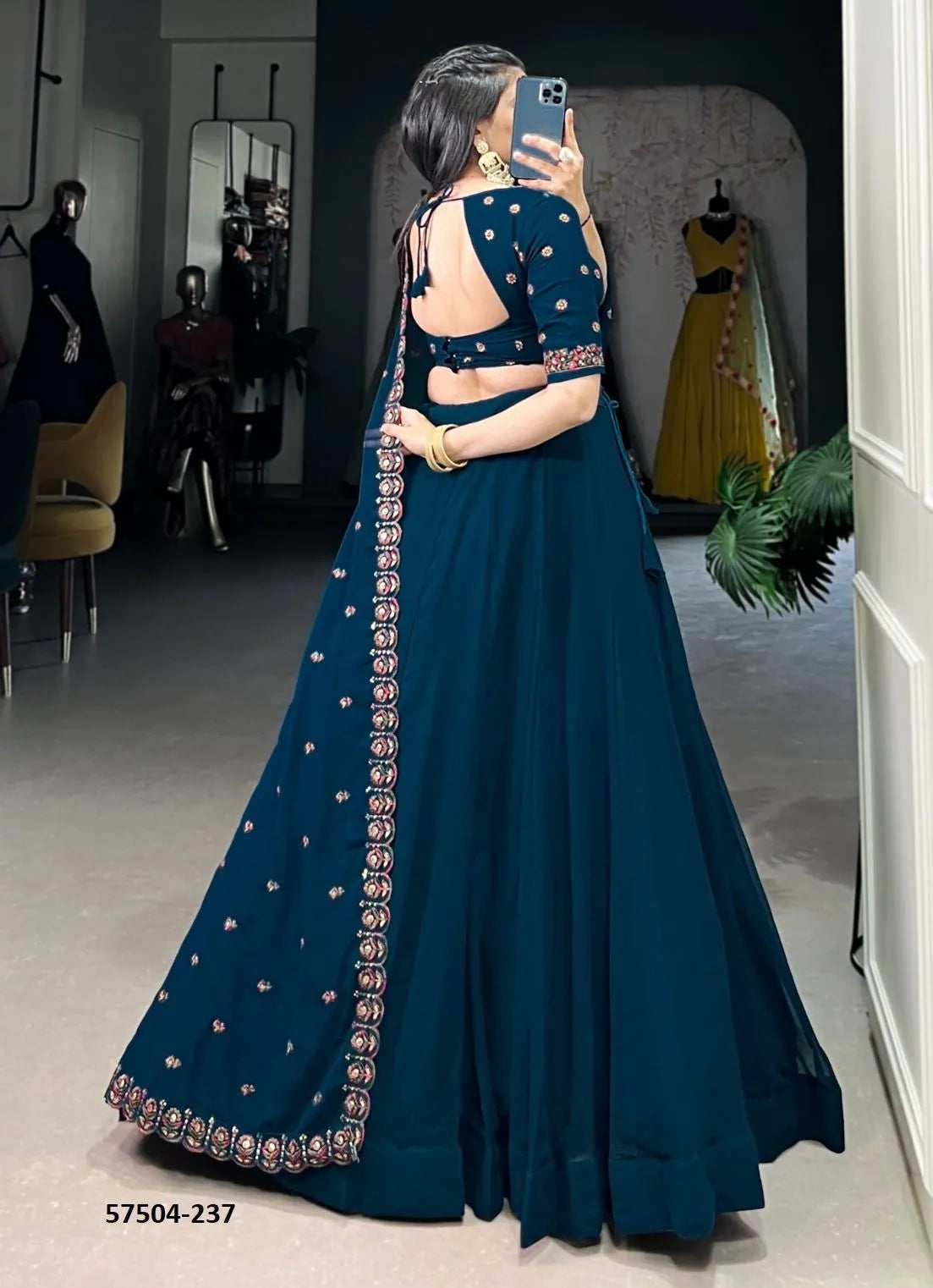 Navy Blue Georgette Sequins-Work Party-Wear Traditional Lehenga Choli