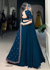 Navy Blue Georgette Sequins-Work Party-Wear Traditional Lehenga Choli