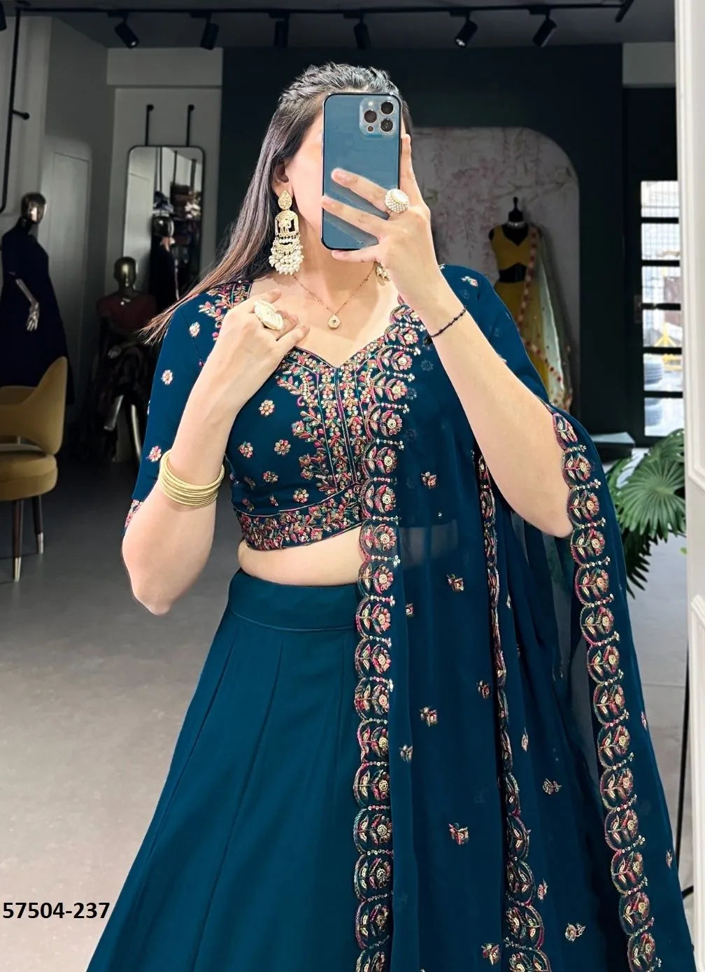 Navy Blue Georgette Sequins-Work Party-Wear Traditional Lehenga Choli