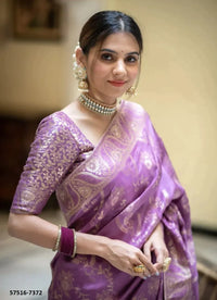 Lilac Silk Woven Jacquard Saree For Traditional / Religious-Occasions
