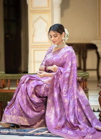 Lilac Silk Woven Jacquard Saree For Traditional / Religious-Occasions