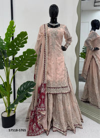 Light Pink Georgette Handworked Ramadan-Special Readymade Sharara-Bottom Salwar Kameez