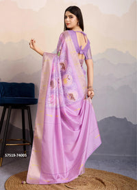 Lilac Satin Digitally Printed Festive-Wear Patola Silk Saree