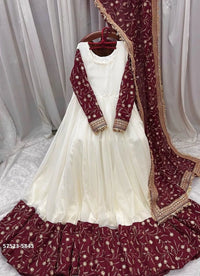 White Chinon Silk Embroidered Ramadan-Special Readymade Gown With Dupatta