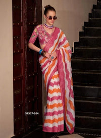 Pink Linen Cotton Silk Digitally Leheriya Printed Saree For Kitty-Paries