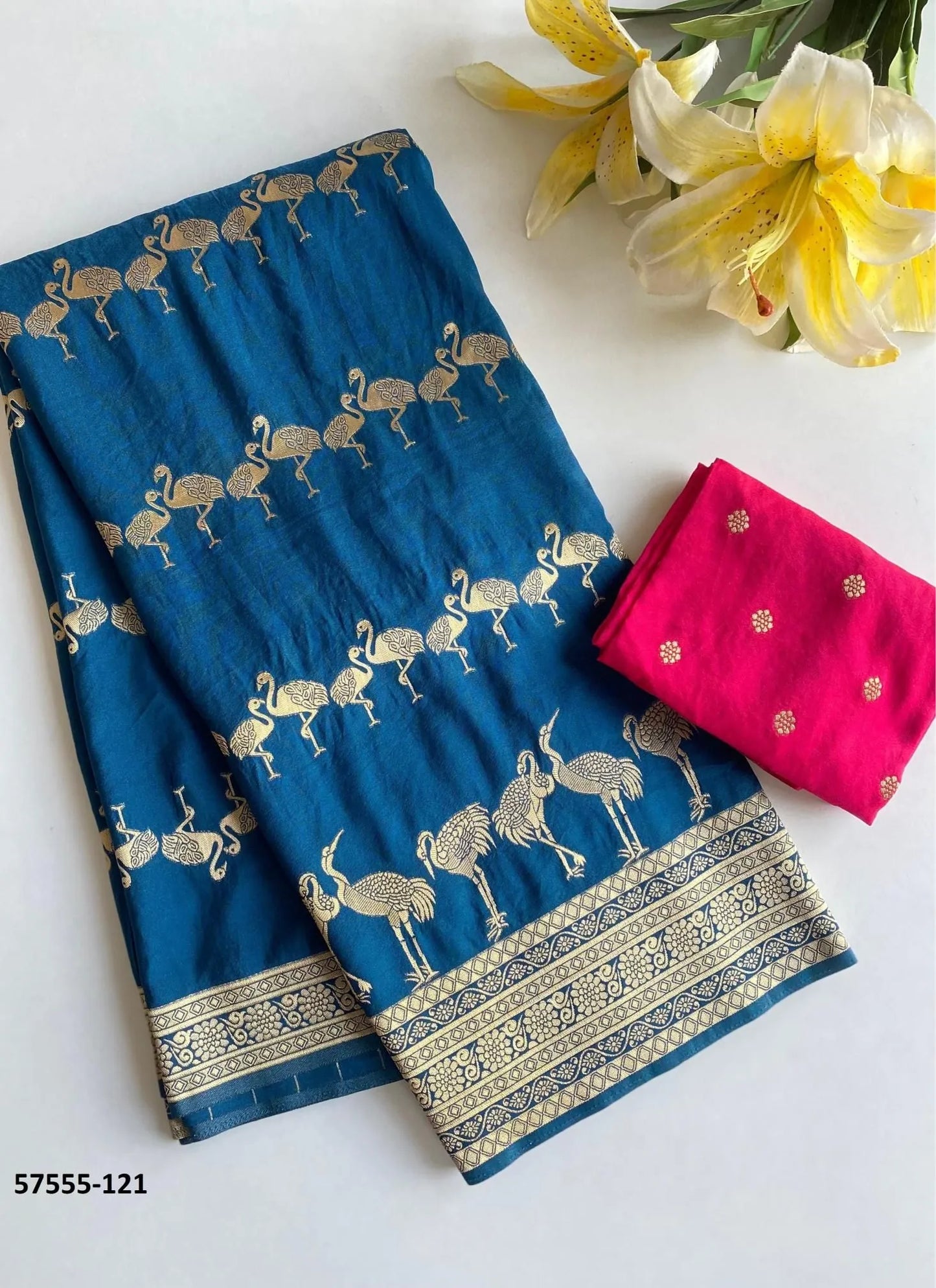 Sea Blue Dola Silk Embroidered Saree For Traditional / Religious-Occasions