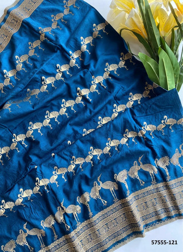 Sea Blue Dola Silk Embroidered Saree For Traditional / Religious-Occasions