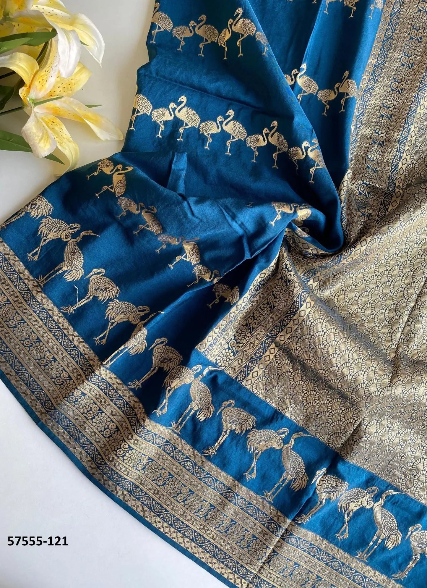 Sea Blue Dola Silk Embroidered Saree For Traditional / Religious-Occasions