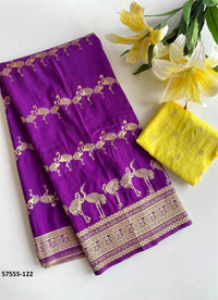 Purple Dola Silk Embroidered Saree For Traditional / Religious-Occasions