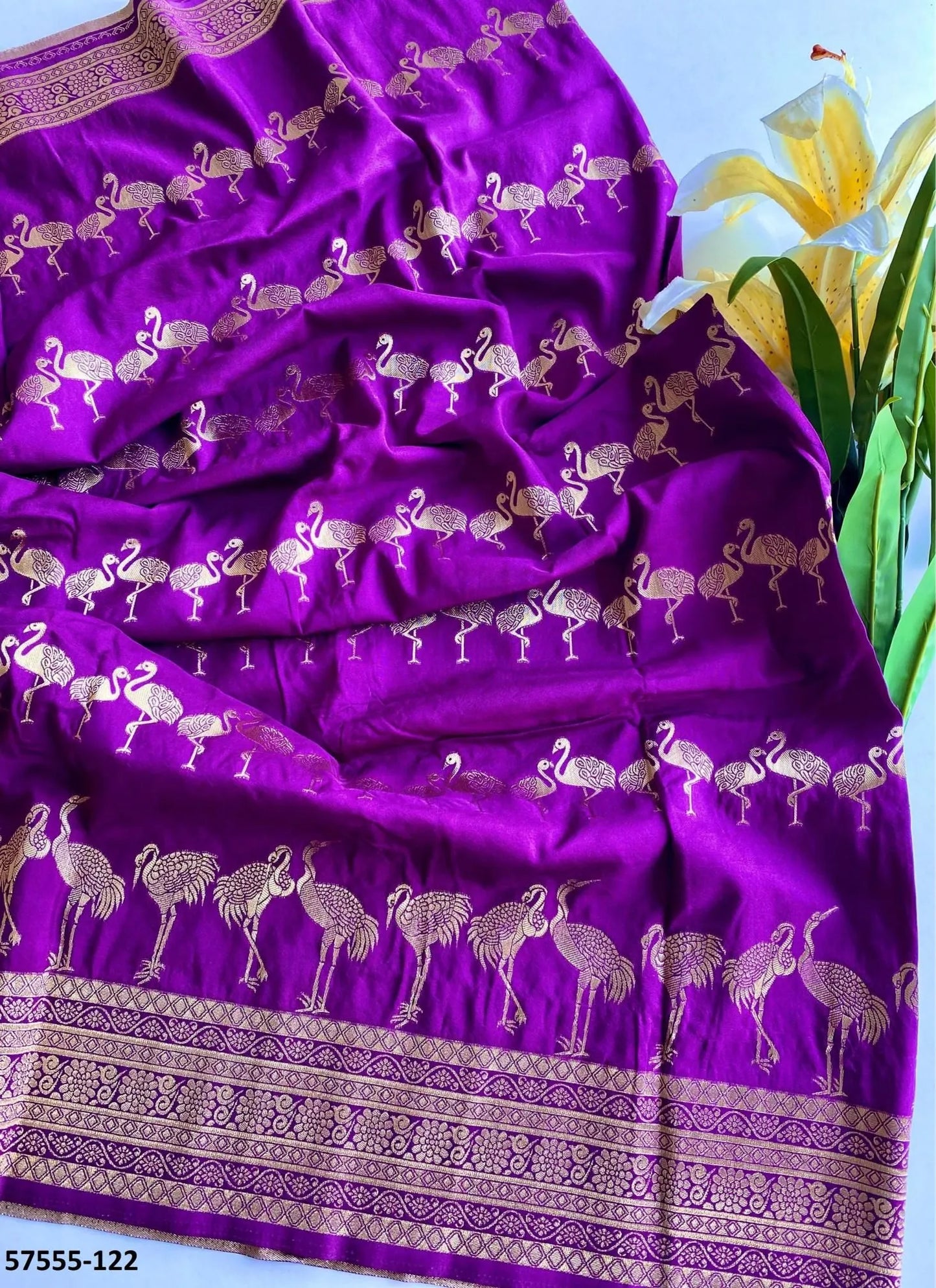 Purple Dola Silk Embroidered Saree For Traditional / Religious-Occasions