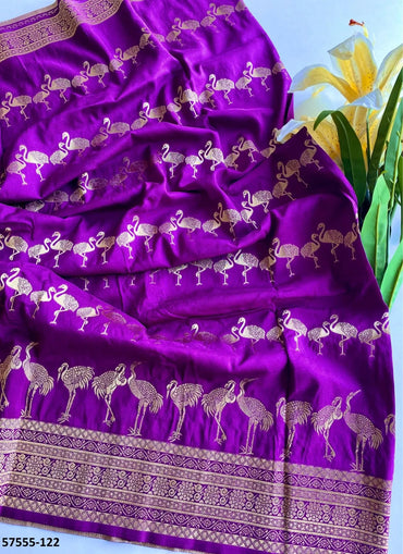 Purple Dola Silk Embroidered Saree For Traditional / Religious-Occasions