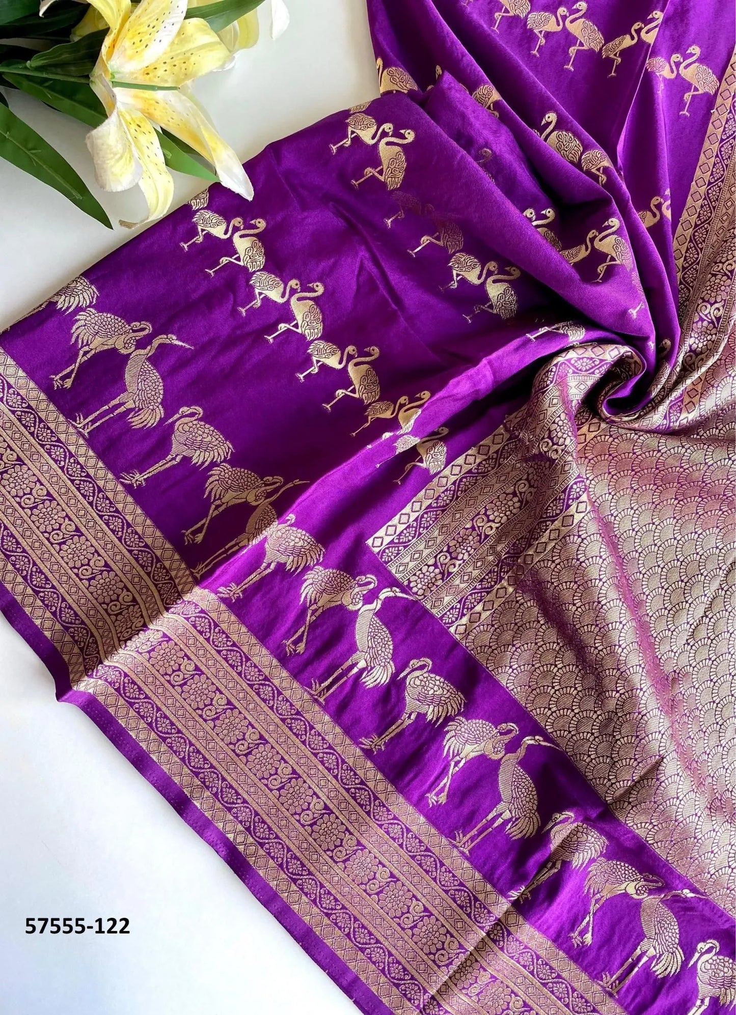 Purple Dola Silk Embroidered Saree For Traditional / Religious-Occasions