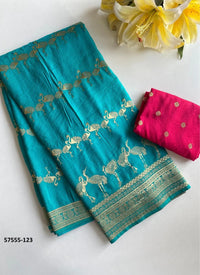 Teal Blue Dola Silk Embroidered Saree For Traditional / Religious-Occasions