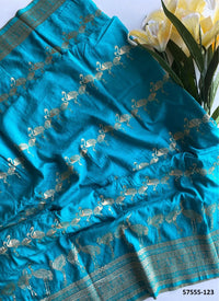 Teal Blue Dola Silk Embroidered Saree For Traditional / Religious-Occasions