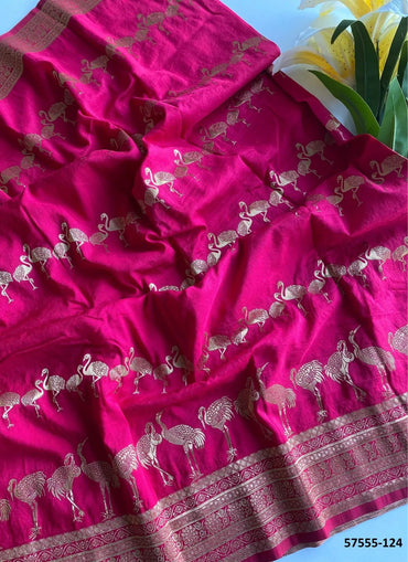 Wine Dola Silk Embroidered Saree For Traditional / Religious-Occasions