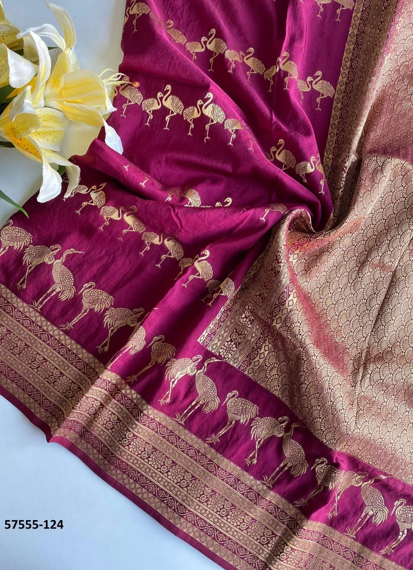 Wine Dola Silk Embroidered Saree For Traditional / Religious-Occasions