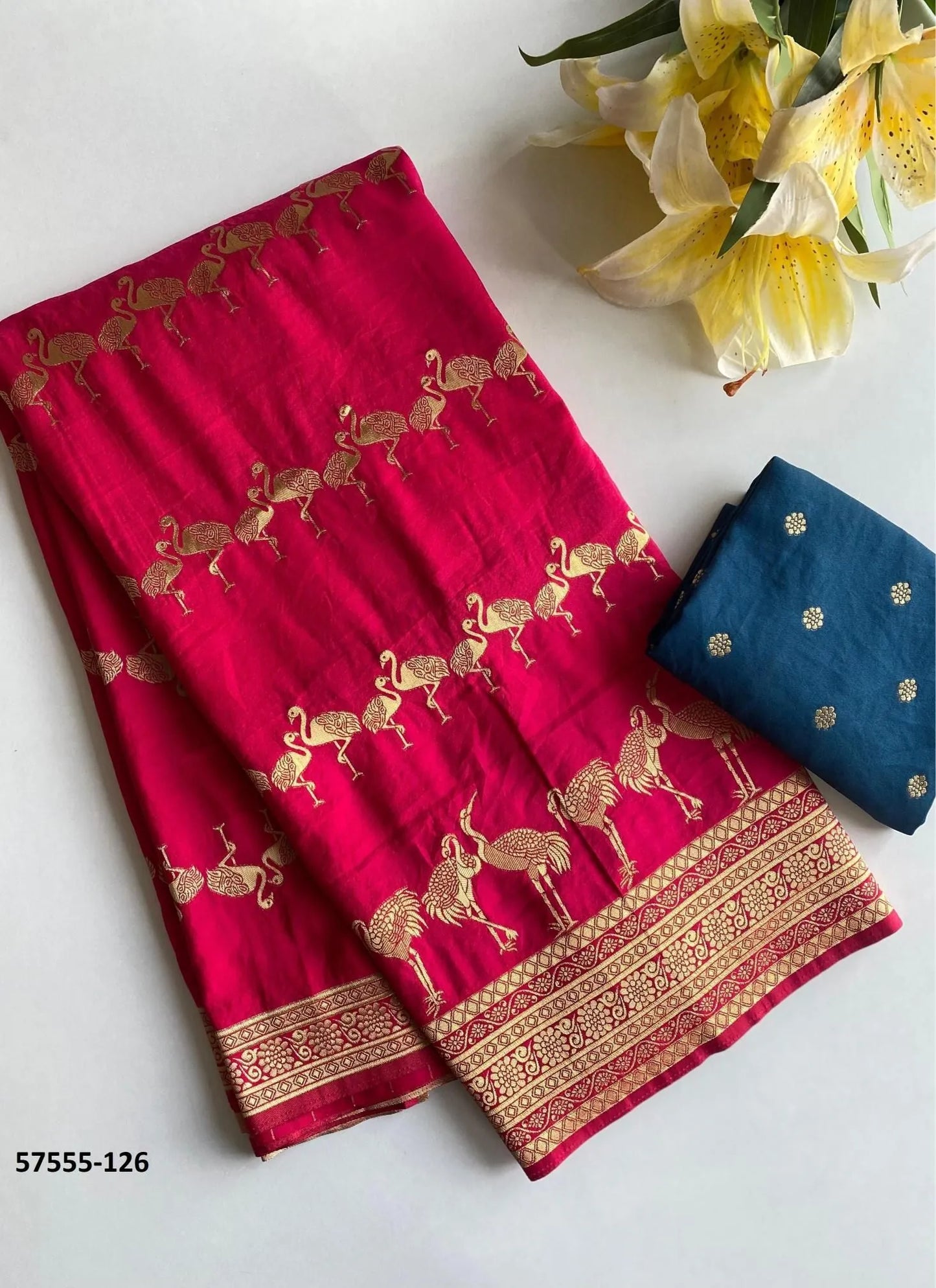 Crimson Red Dola Silk Embroidered Saree For Traditional / Religious-Occasions
