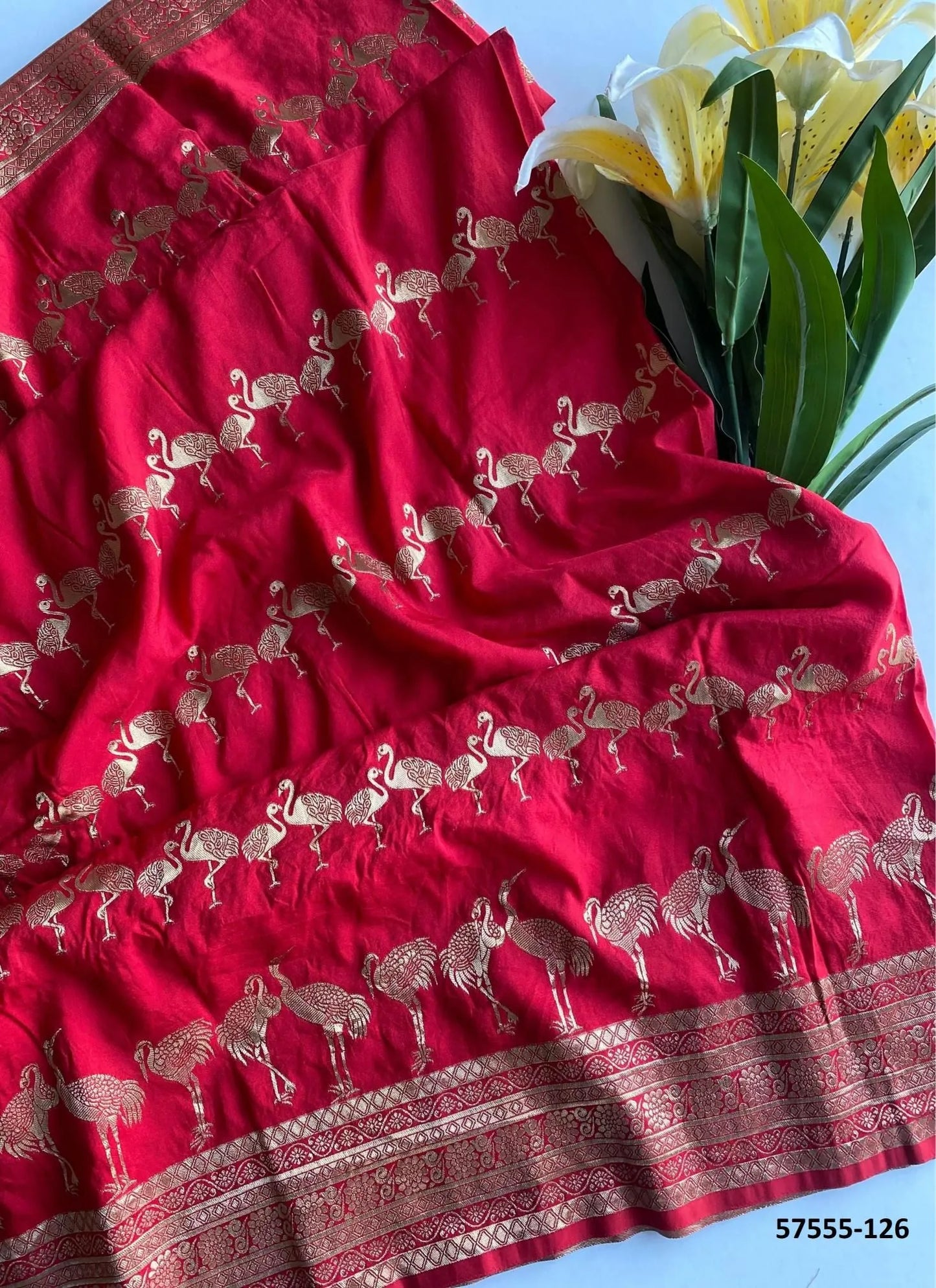 Crimson Red Dola Silk Embroidered Saree For Traditional / Religious-Occasions