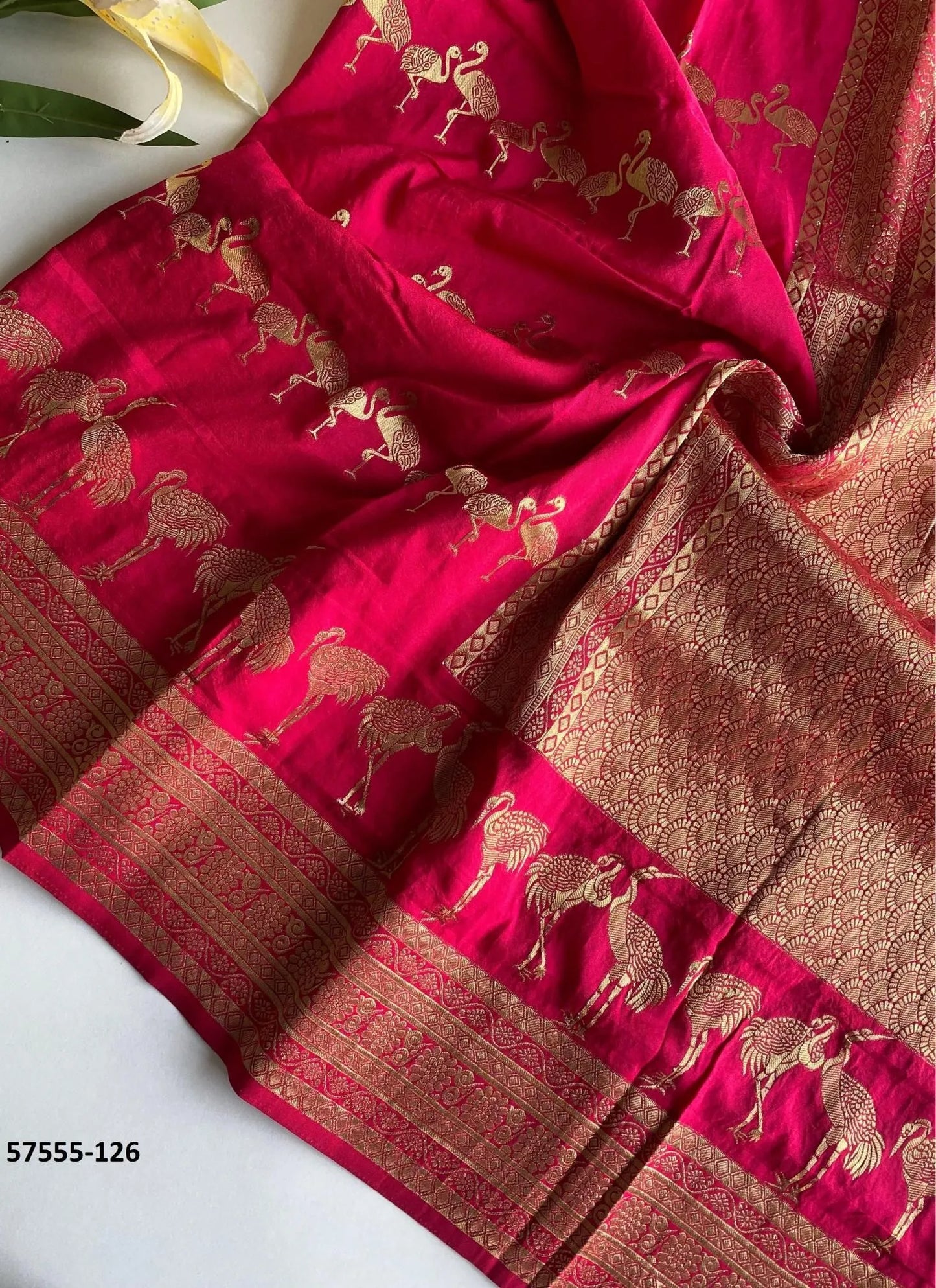 Crimson Red Dola Silk Embroidered Saree For Traditional / Religious-Occasions