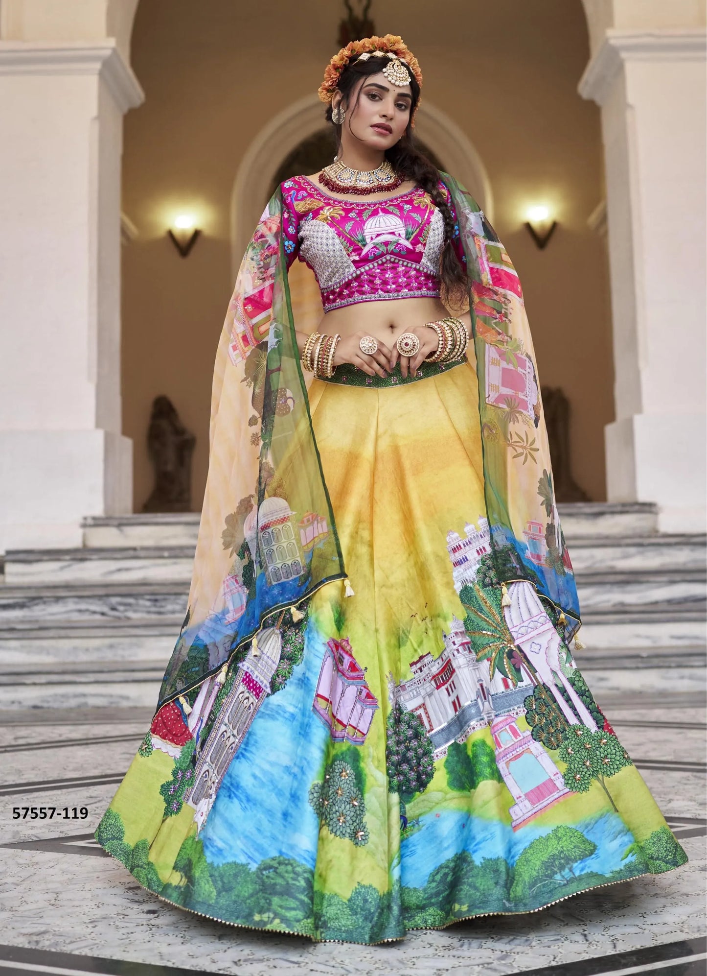 Yellow Art Silk Handworked Wedding-Wear Traditional Lehenga Choli