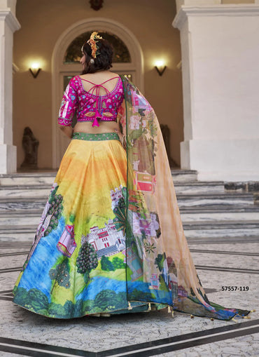 Yellow Art Silk Handworked Wedding-Wear Traditional Lehenga Choli