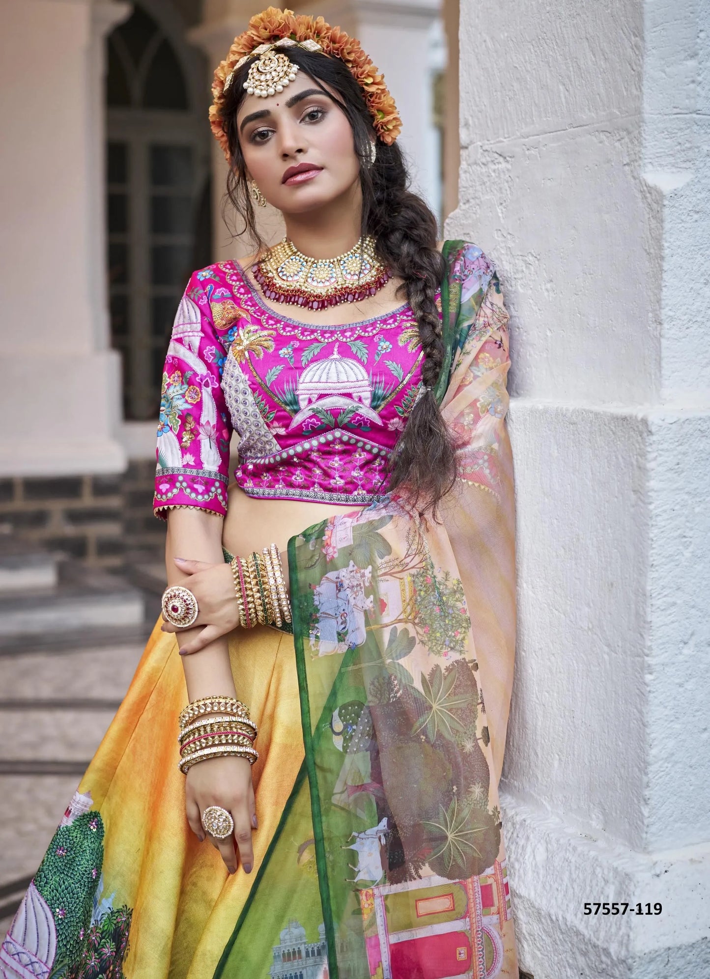 Yellow Art Silk Handworked Wedding-Wear Traditional Lehenga Choli