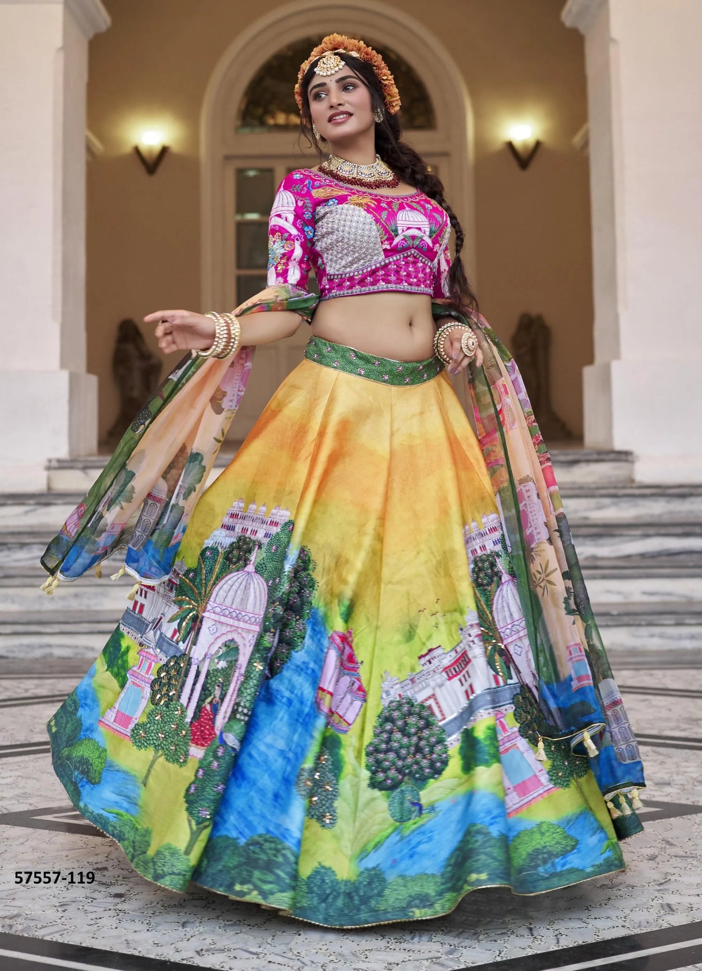 Yellow Art Silk Handworked Wedding-Wear Traditional Lehenga Choli