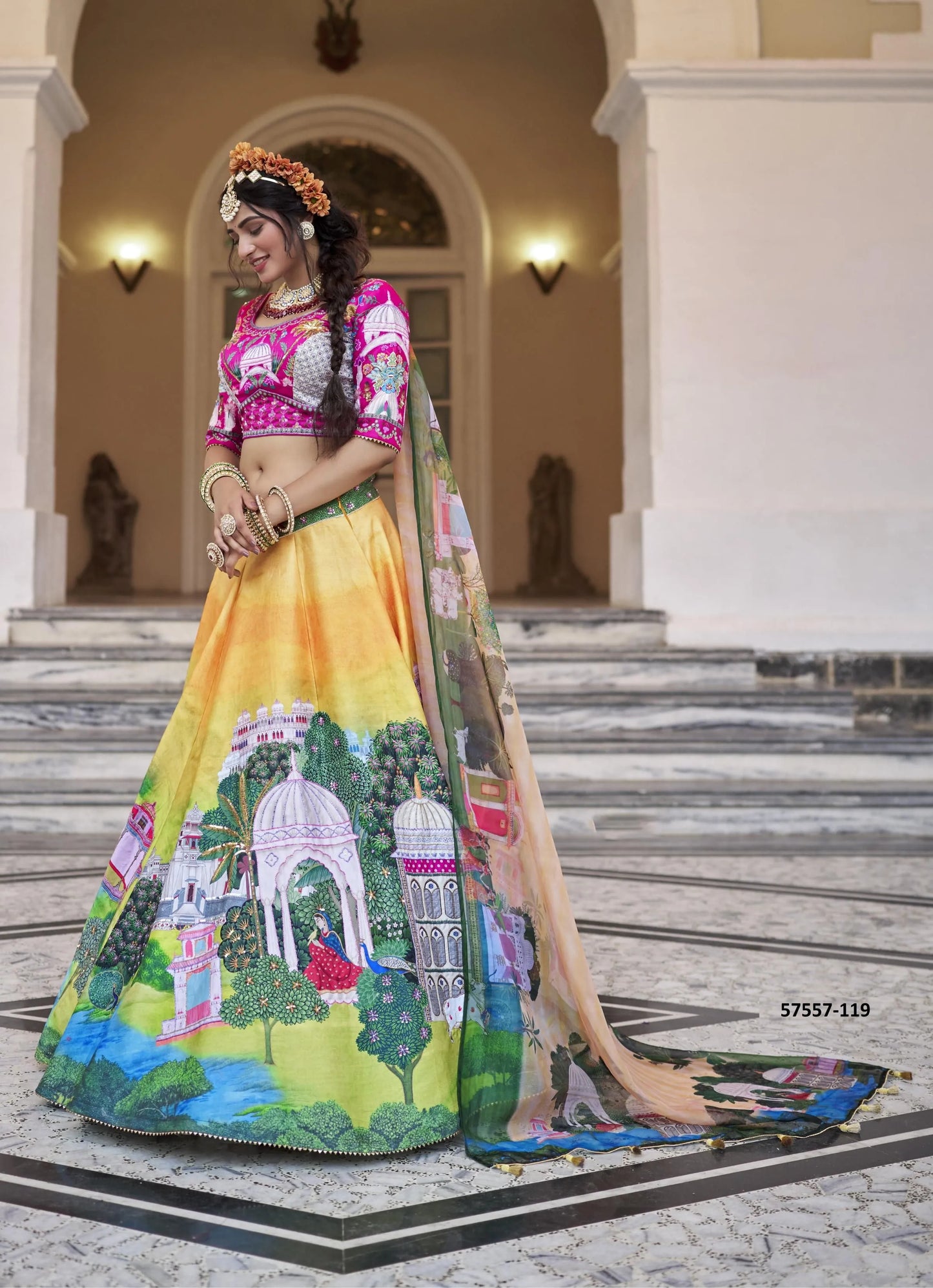 Yellow Art Silk Handworked Wedding-Wear Traditional Lehenga Choli
