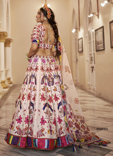 Off White Art Silk Handworked Wedding-Wear Traditional Lehenga Choli