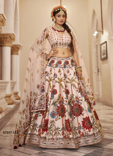 Light Beige Art Silk Handworked Wedding-Wear Traditional Lehenga Choli