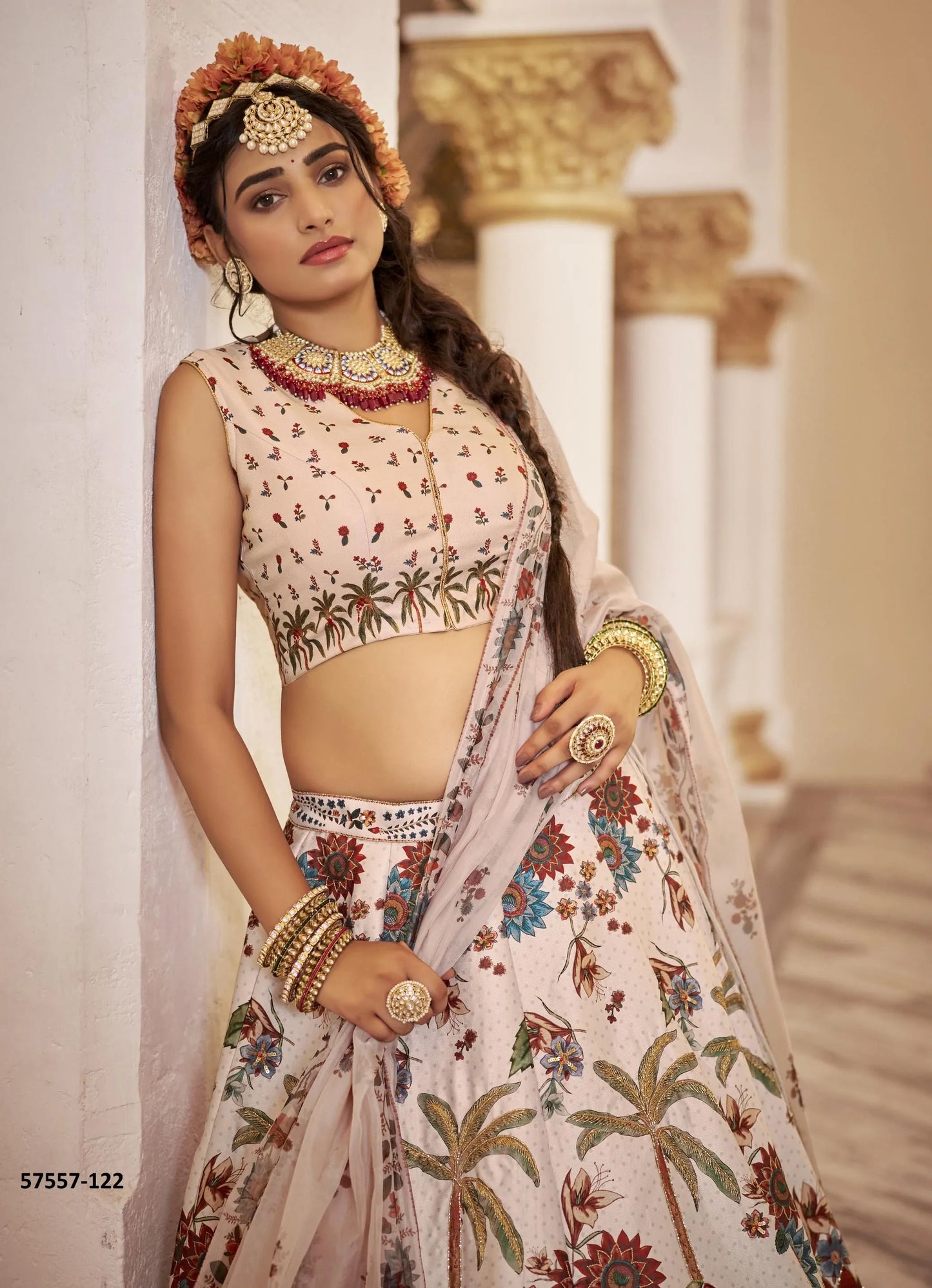 Light Beige Art Silk Handworked Wedding-Wear Traditional Lehenga Choli