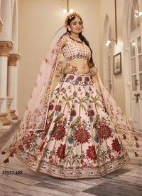 Light Beige Art Silk Handworked Wedding-Wear Traditional Lehenga Choli