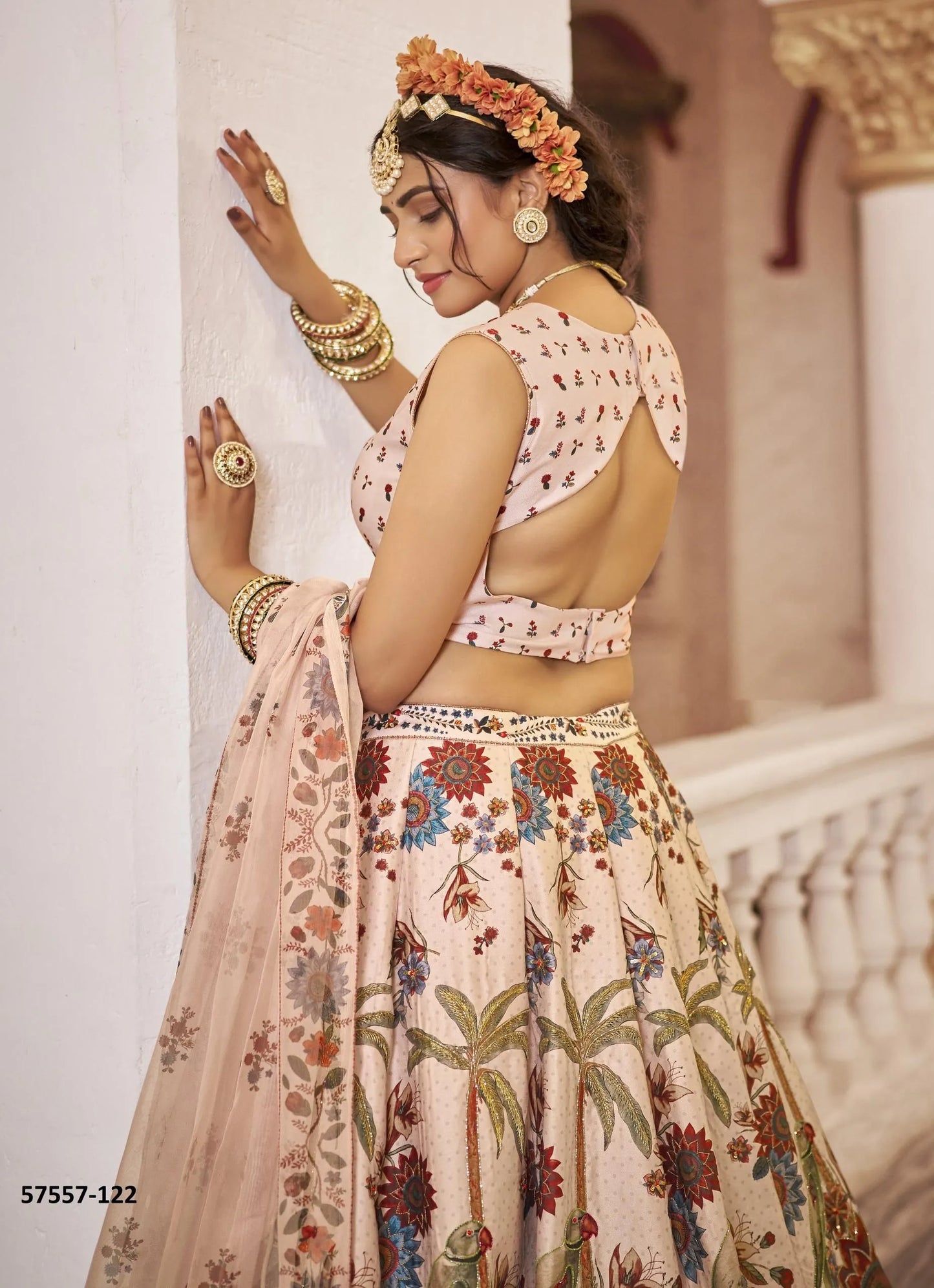 Light Beige Art Silk Handworked Wedding-Wear Traditional Lehenga Choli