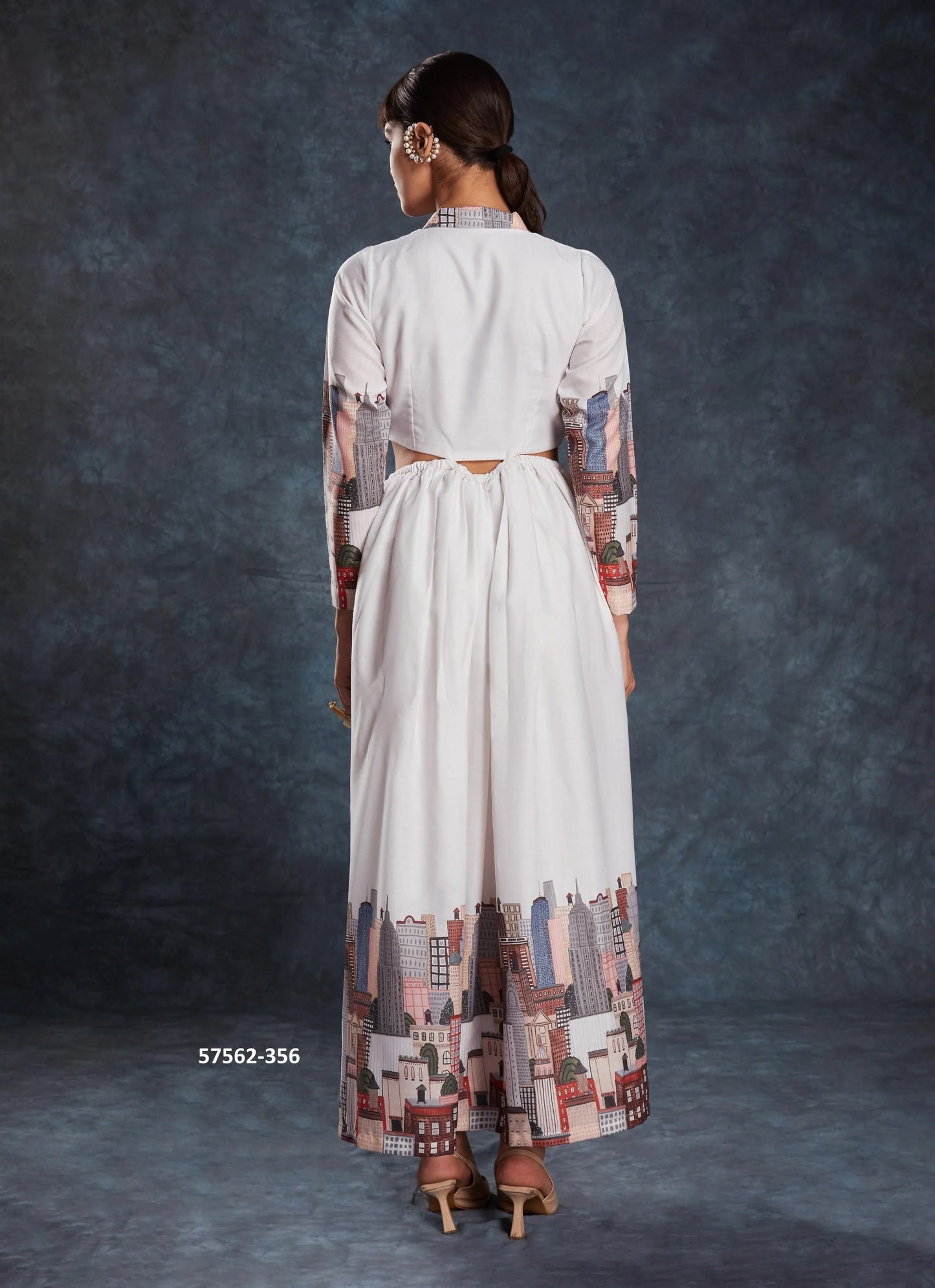 White Linen Digitally Printed Party-Wear Readymade Designer Fusion Outfit