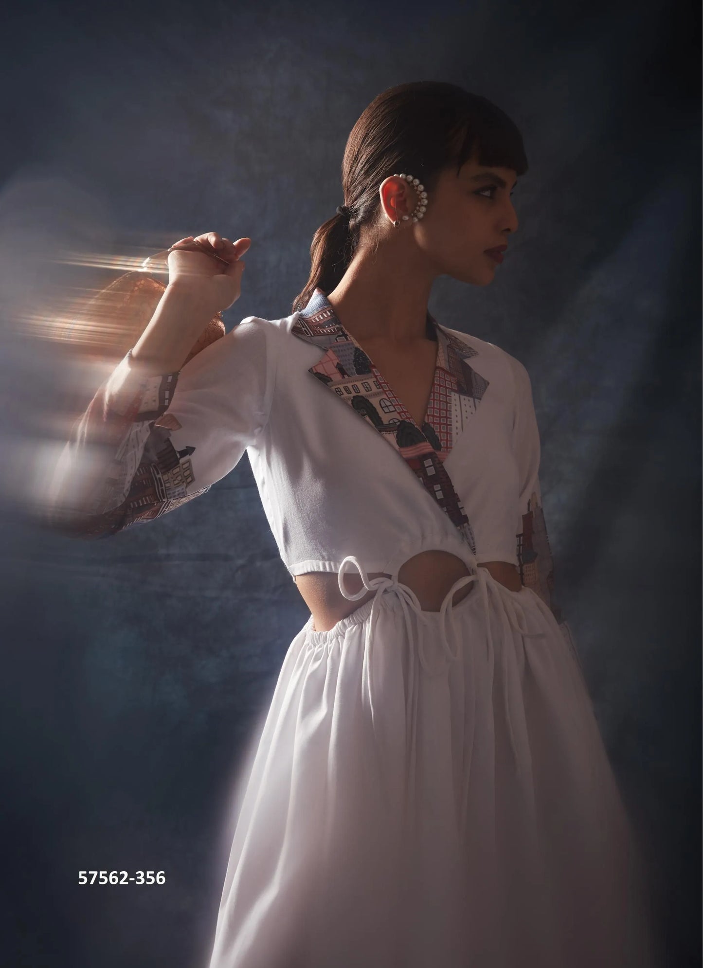 White Linen Digitally Printed Party-Wear Readymade Designer Fusion Outfit