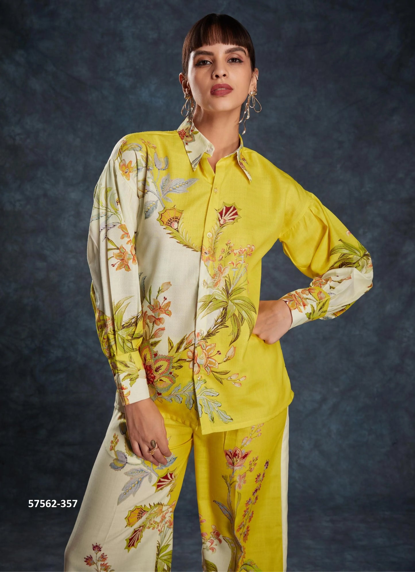 Yellow Linen Digitally Printed Party-Wear Readymade Designer Fusion Outfit