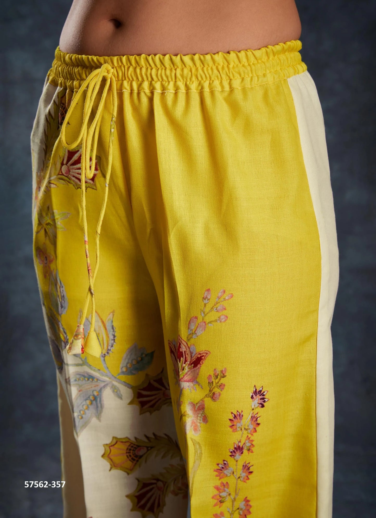 Yellow Linen Digitally Printed Party-Wear Readymade Designer Fusion Outfit