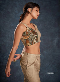 Burlywood Linen Digitally Printed Party-Wear Readymade Designer Fusion Outfit