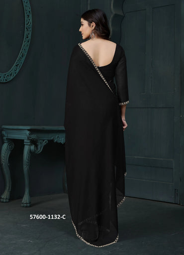Black Crape Silk Zarkan-Work Festive-Wear Beautiful Saree