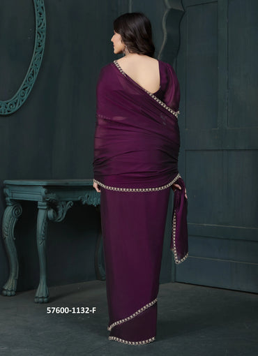 Wine Crape Silk Zarkan-Work Festive-Wear Beautiful Saree