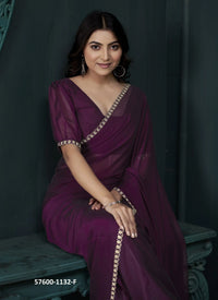 Wine Crape Silk Zarkan-Work Festive-Wear Beautiful Saree