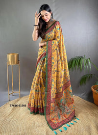 Yellow Pure Malai Cotton Floral Printed Office-Wear Saree