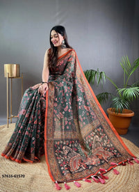 Green Pure Malai Cotton Floral Printed Office-Wear Saree