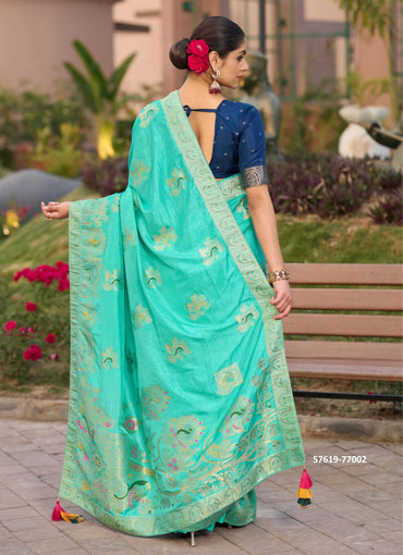 Aqua Pure Woven Dola Silk Saree For Traditional / Religious-Occasions