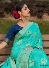 Aqua Pure Woven Dola Silk Saree For Traditional / Religious-Occasions