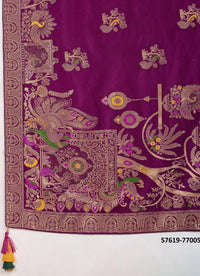 Dark Pink Pure Woven Dola Silk Saree For Traditional / Religious-Occasions