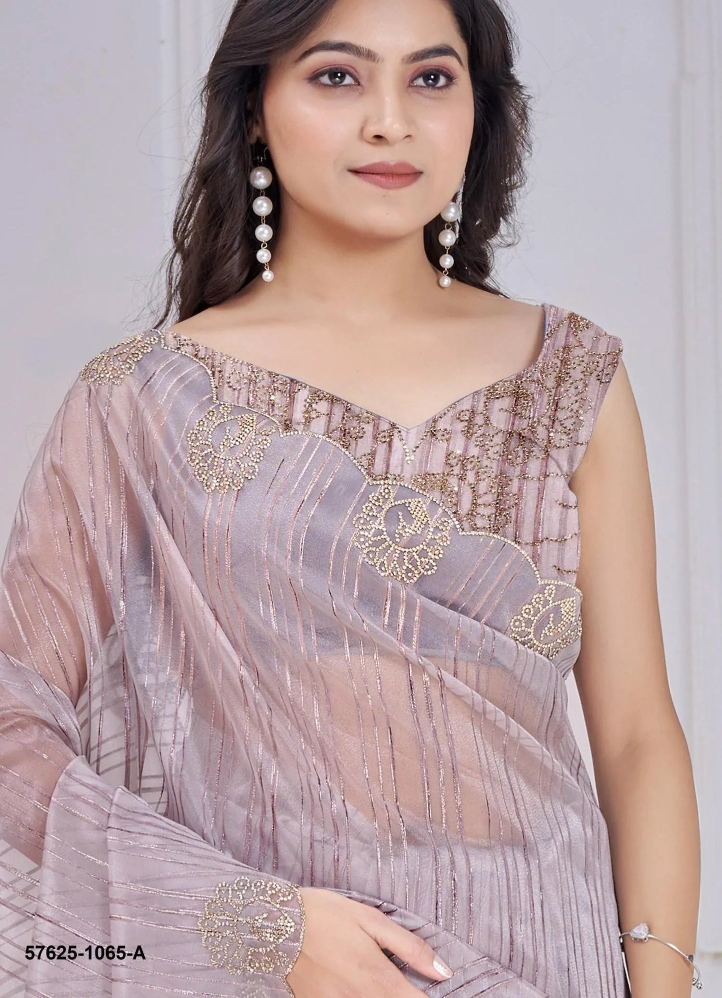 Light Lilac Pure Jacquard Swarovski Work Festive-Wear Desi Saree