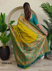 Lime Yellow Paithani Silk Woven Saree For Traditional / Religious-Occasions
