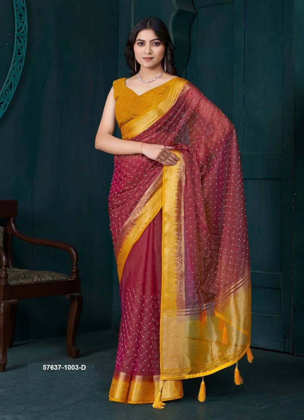 Wine Red Pure Silk Jacquard Woven Saree For Traditional / Religious-Occasions
